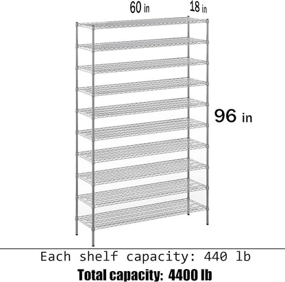 18" Deep x 60" Wide x 96" Height Wire Shelving Kit | 10-Tier | NSF Commercial - Image 3