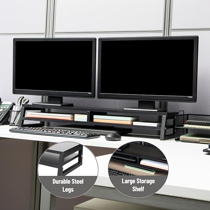 Mind Reader 2-Tier MDF Double Monitor Stand, Dual Screen Riser - Image 5