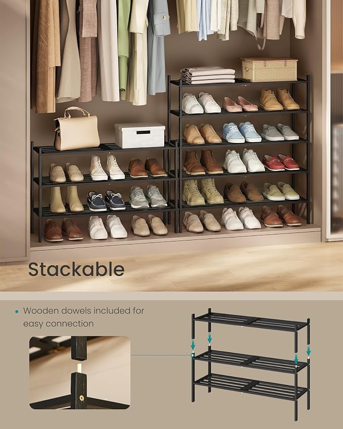 SONGMICS Bamboo Shoe Rack for Closet, Stackable Shoe Oragnizer - Image 5