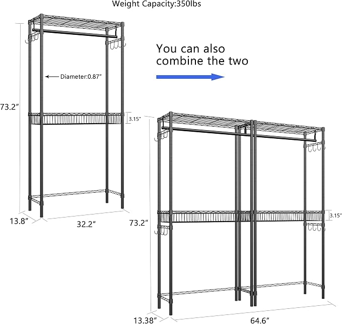 Xiofio Washer and Dryer Storage Shelf, Clothes Drying Rack, 2 Tier Adjustable - Image 3
