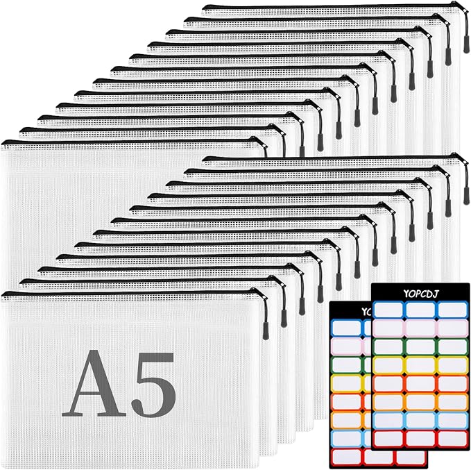 A5 Mesh Zipper Pouch, 24 Pack 9.4" x 6.9" Plastic Zipper Pouches by YOPCDJ