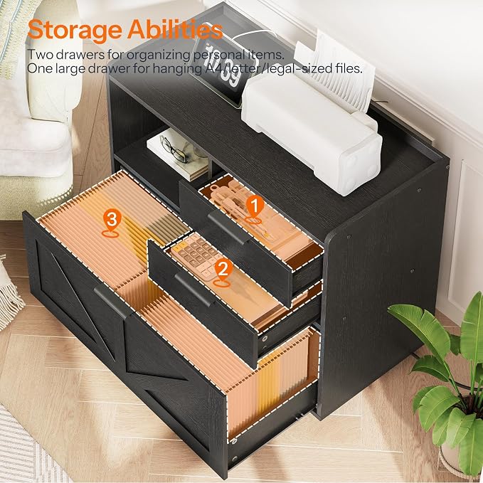 HOOBRO Lateral File Cabinet, Wooden Office Storage Drawers - Image 7