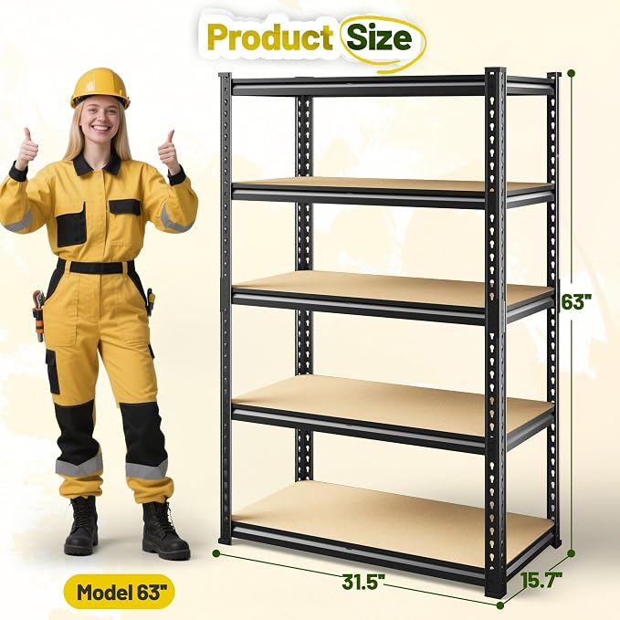 63" H Garage Shelving 31.5" W Storage Shelves Adjustable 2000LBS Metal Shelving - Image 2