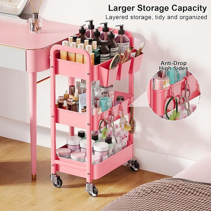 3 Tier Rolling Cart with Wheels, Metal Utility Storage Cart on Wheels, Craft - Image 9