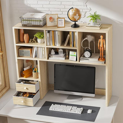 REIBII Desktop Bookshelf, High-Capacity Desk Hutch Organizer - Image 3