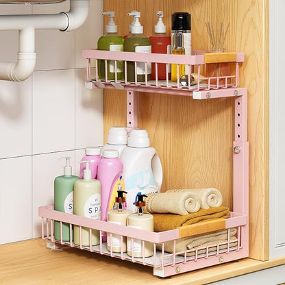 PXRACK Under Sink Organizer, Adjustable Height, 2 Tier Pull Out Under Cabinet by PXRACK
