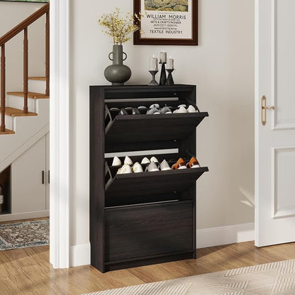 Shoe Cabinet with 3 Flip Drawers, 23.62" W Narrow Shoe Storage Cabinet - Image 8