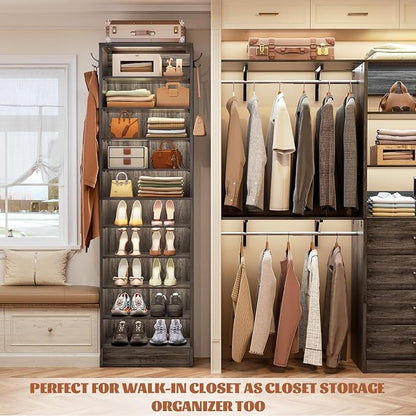 Aheaplus Narrow Shoe Cabinet, 10 Tiers Tall Wood Shoe Rack, Shoe Storage - Image 4