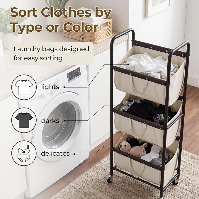 GRANNY SAYS 3 Section Tiered Laundry Sorter, Slim Vertical Laundry Hamper - Image 3