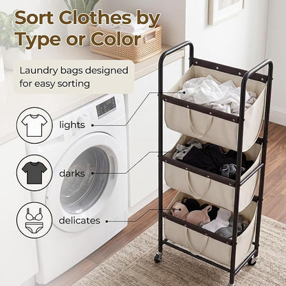 GRANNY SAYS 3 Section Tiered Laundry Sorter, Slim Vertical Laundry Hamper - Image 3