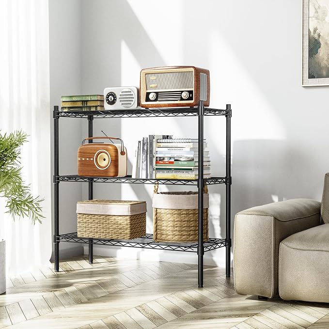 Auslar 3-Tier Heavy Duty Wire Shelving Adjustable Metal Storage Rack Black | - Image 5