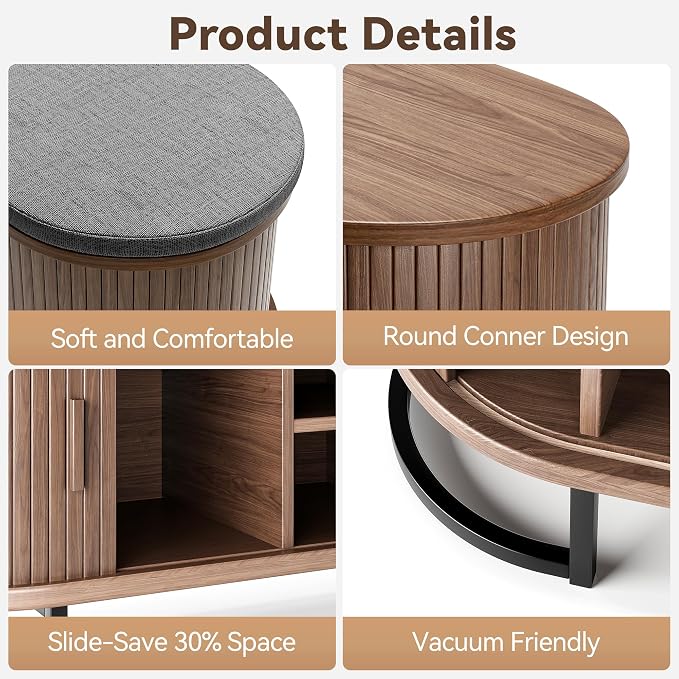 Decofy Shoe Storage Bench with Cushion and Sliding Doors, 47.2 Inch Shoe Bench - Image 6