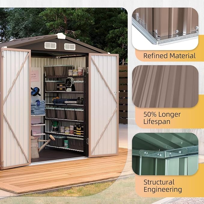 Aoxun 6x4ft Shed with Floor Heavy-Duty Galvanized Steel Outdoor Storage Shed - Image 5