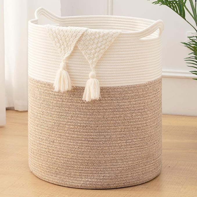 Laundry Basket, 100L Large Laundry Hamper, Tall Woven Rope Storage Basket by OIASKET