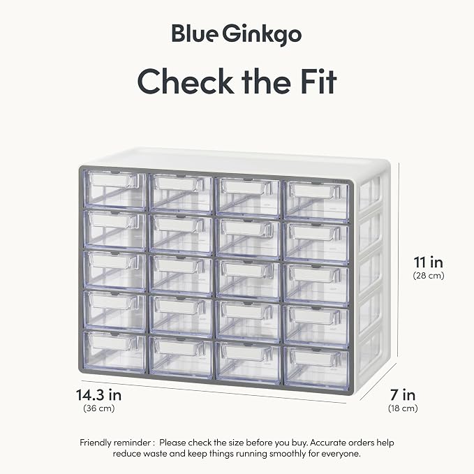 Blue Ginkgo Small 20-Drawer Cabinet – Stackable Clear Organizer - Image 2