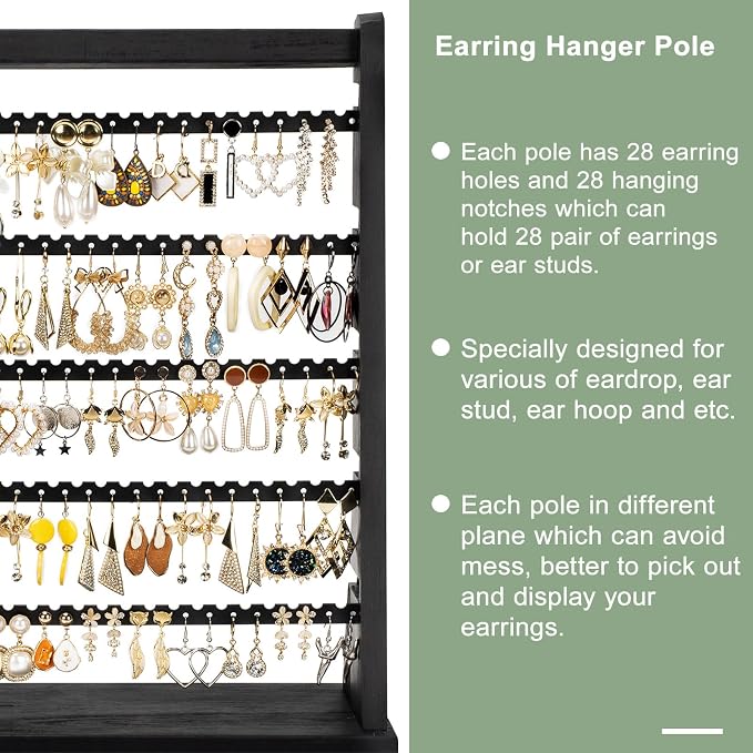 Poyilooo Earring Holder Organizer, Rustic Wood Earring Holder Stand, 5 Layer - Image 3