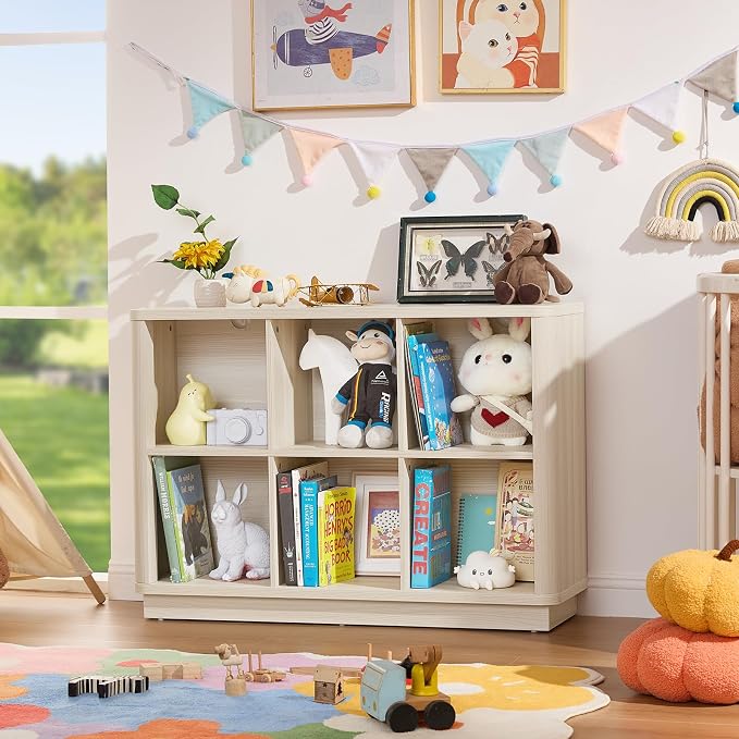 6 Cube Bookcase, Wood Floor Standing 2-Tier Bookshelf - Image 9