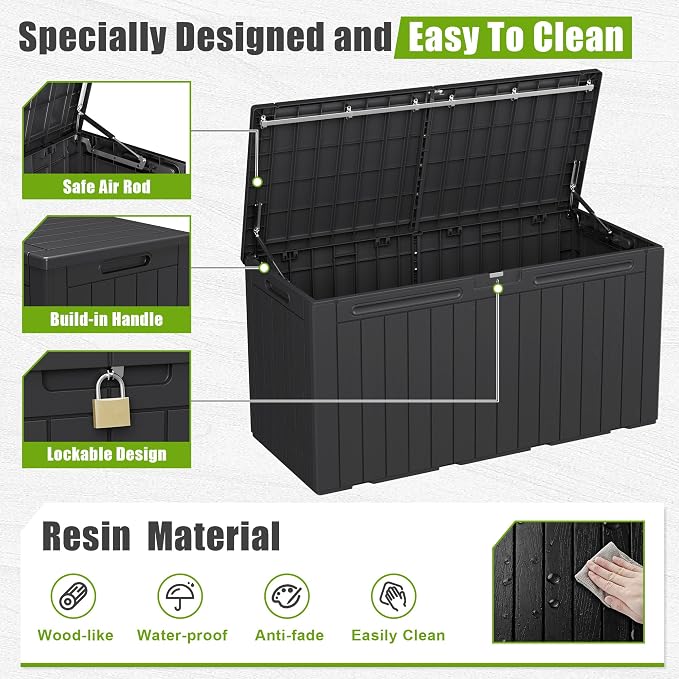 Flamaker Resin Deck Box 100 Gallon Large Outdoor Storage Box Waterproof | - Image 4