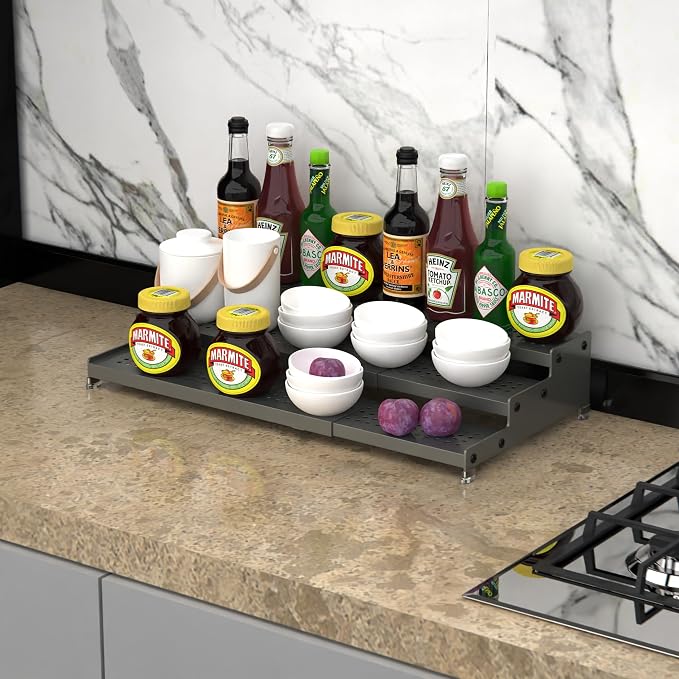 Metal Spice Rack Organizer for Cabinet, 3 Tier Expandable Spice Storage Shelf - Image 2
