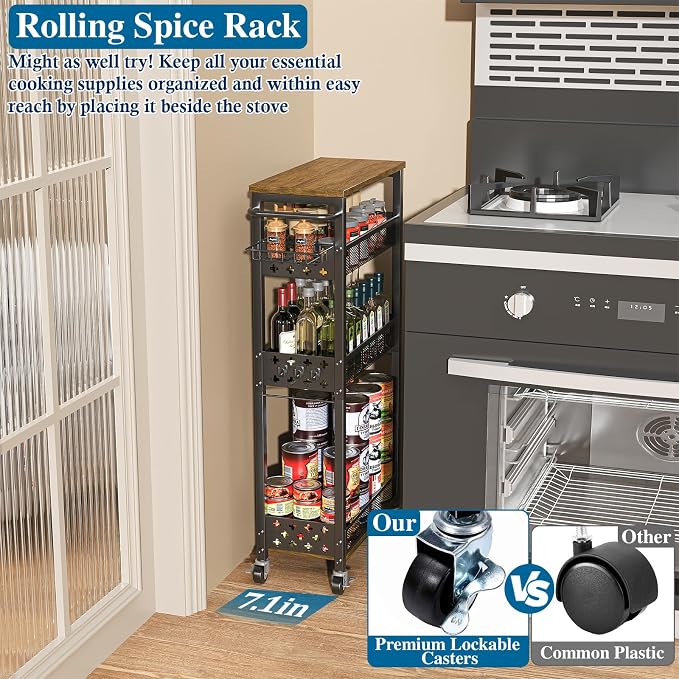 Rolling Slim Storage Cart, 4-Tier Narrow Bathroom Organizers and Storage Cart - Image 5