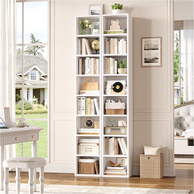 FOTOSOK Bookshelf Bookcase 8-Tier Narrow Bookshelf Tall CD Media Tower Rack | - Image 5