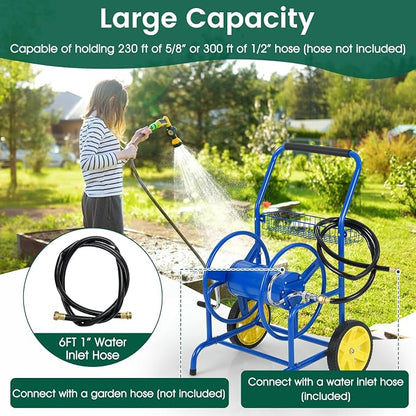 Goplus Garden Hose Reel Cart, 230ft 5/8" or 300ft 1/2" Heavy-Duty Metal Hose - Image 3