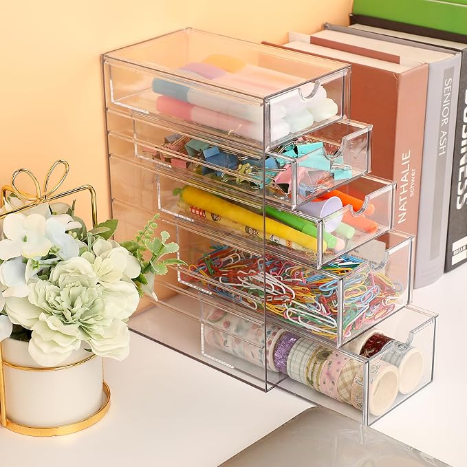 Hipiwe 5-Drawers Plastic Storage Organizer, Cosmetic Hair Tie Container - Image 6