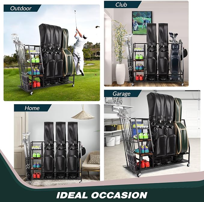 Golf Bags Storage Garage Organizer, Golf Bag Rack Fits 2/3 Golf Bags and Golf - Image 5