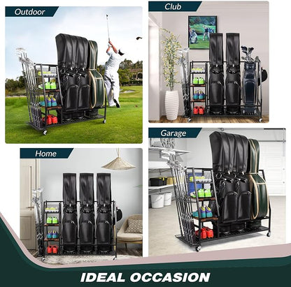 Golf Bags Storage Garage Organizer, Golf Bag Rack Fits 2/3 Golf Bags and Golf - Image 5