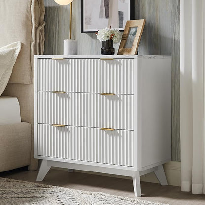 T4TREAM Fluted 3 Drawers Nightstand, Oversized Extra Large Modern Side Table by T4TREAMFurniture