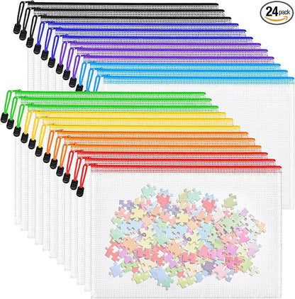 24pcs Mesh Zipper Pouch Bags, A4 Letter Size 8 Colors Plastic Zipper Bags by Unknown