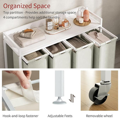 Laundry Hamper with Shelf, Laundry Basket 4 Section, Laundry Sorter with - Image 3