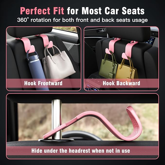 Amooca Car Seat Headrest Hook 4 Pack Hanger Universal Vehicle Car Storage - Image 3