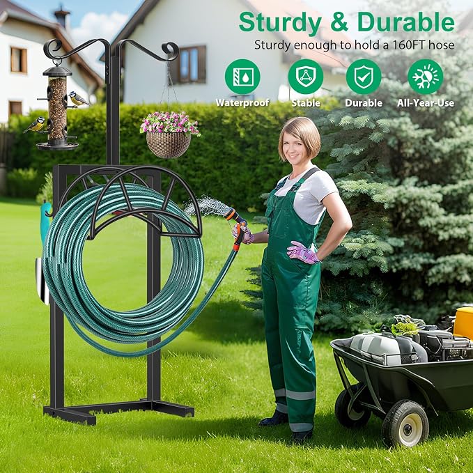 TomCare Garden Hose Holder 4 Spikes Garden Hose Reel Hose Stand Upgraded Water - Image 4