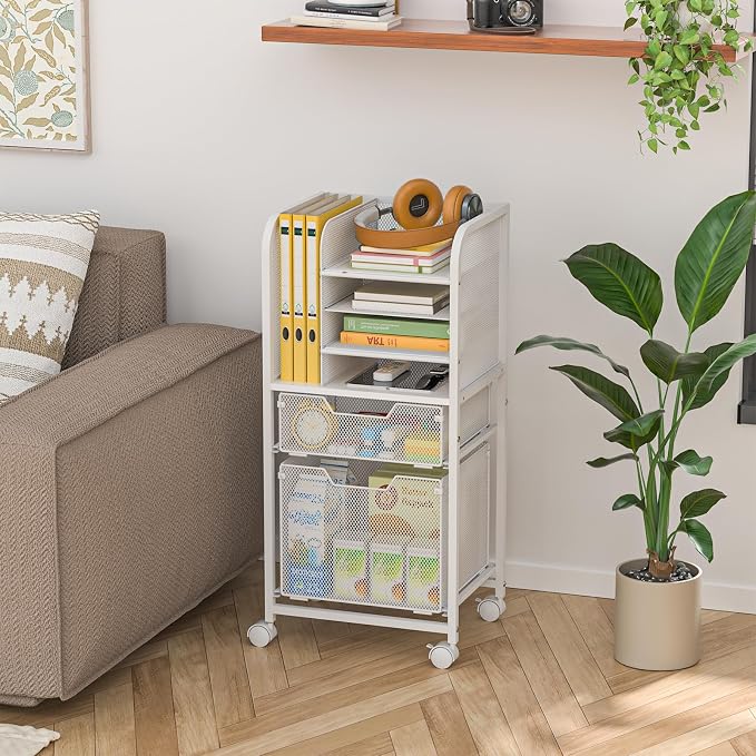 Rolling File Cart with 2 Drawers, Letter-Size File Storage with Wheels - Image 7