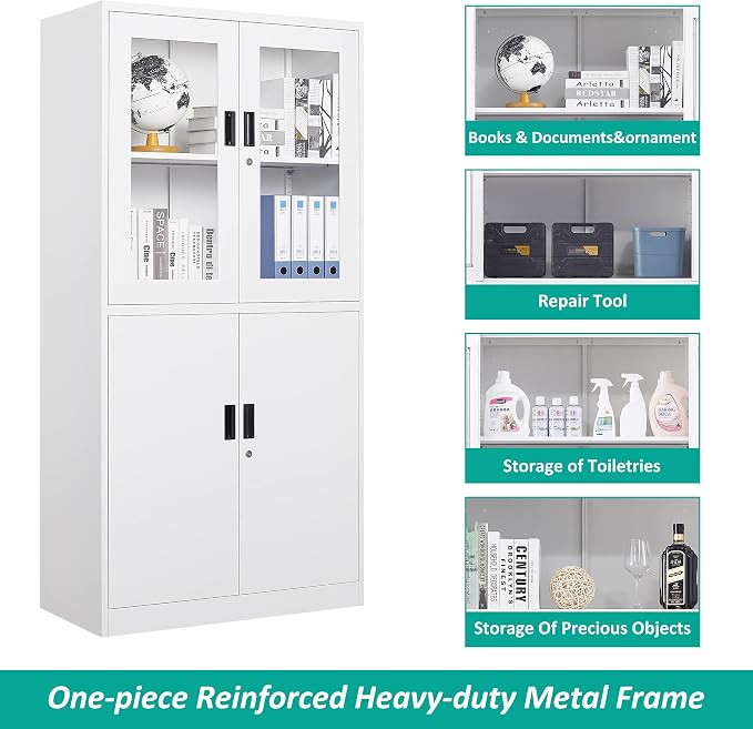 SISESOL Storage Cabinet with Glass Doors and Shelves, Freestanding Kitchen - Image 6