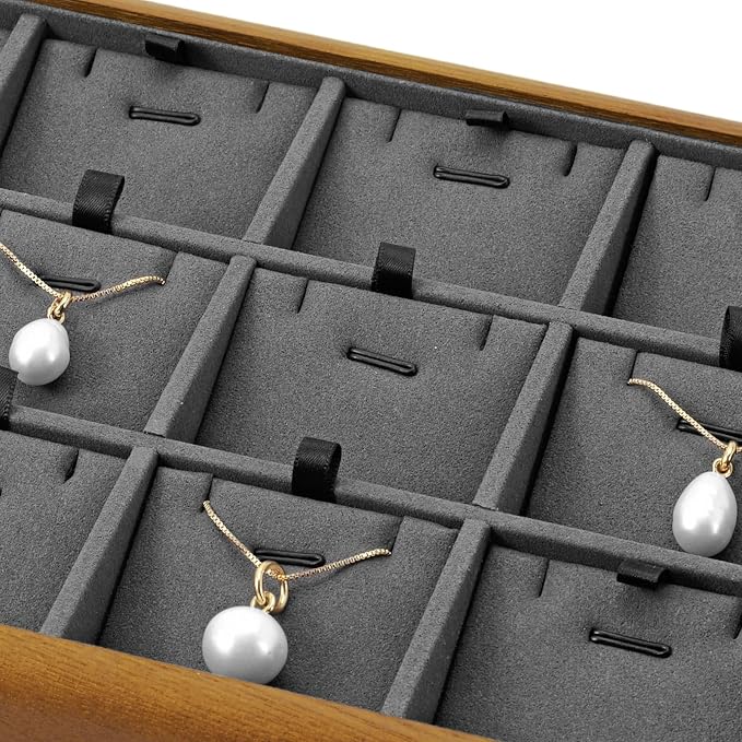 Oirlv Solid Wood 12 Grid Liner Pendant Jewelry Organizer Tray Jewelry Drawer - Image 6