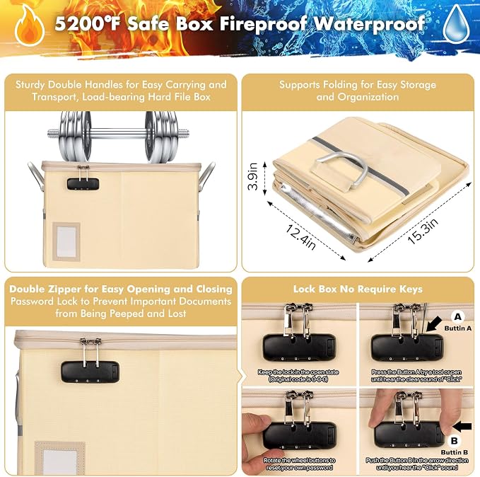 TOMKID 5200°F Fireproof Document Box, Fire Important Document Organizer - Image 2