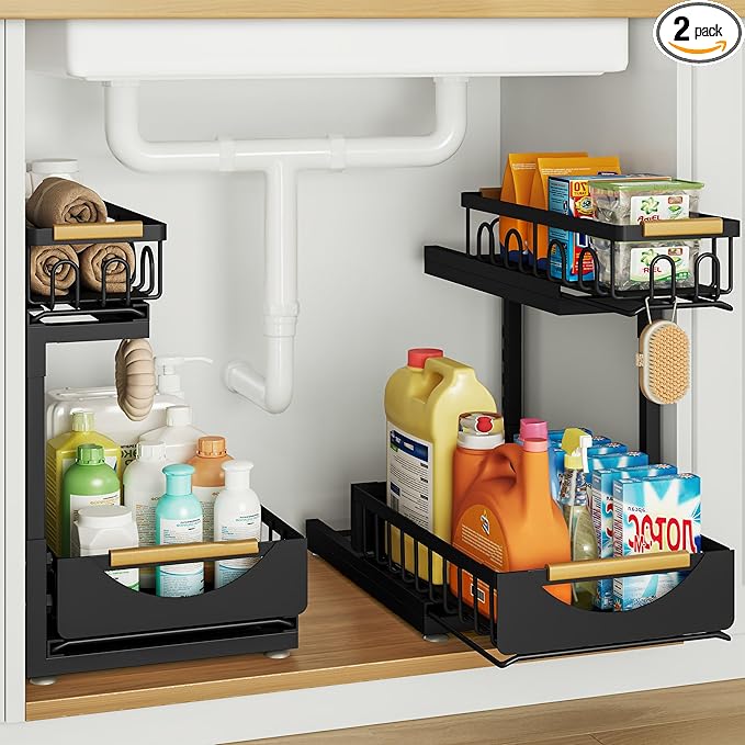 2 Pack 2 Tier Under Sink Organizer and Storage by Aekenr