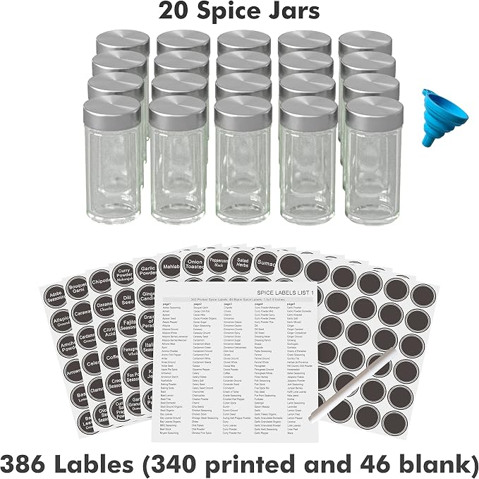 Revolving Spice Rack Set with 20 Spice Jars, Kitchen Spice Tower Organizer - Image 5