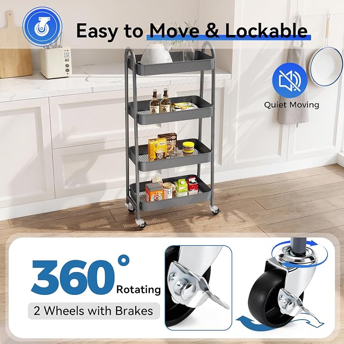 NEWBULIG 4-Tier Metal Rolling Cart - Image 3