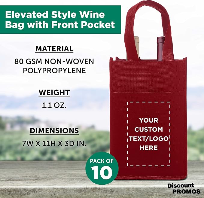 DISCOUNT PROMOS Non-Woven Vineyard Two Bottle Wine Bags - Image 4