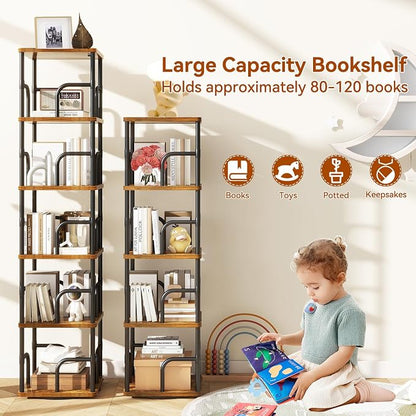 IBUYKE 5 Tier Rotating Bookshelf, Square Bookcases - Image 4