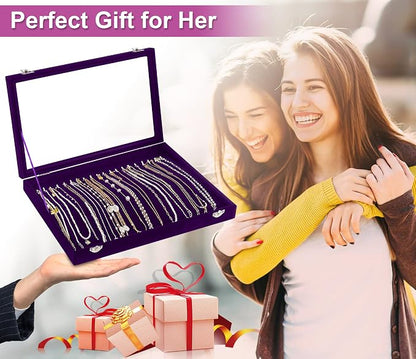 Jenseits Necklace Holder Jewelry Organizer Box, Dustproof Velvet Necklace Tray - Image 3