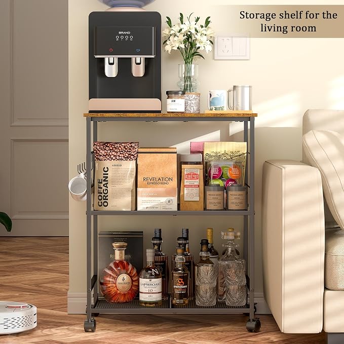 ThreeHio Rolling Kitchen Microwave Cart, 3 Tier Microwave Table Stand - Image 8