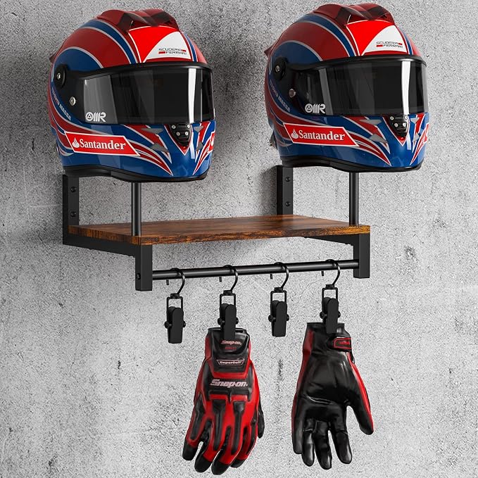 Automotive Helmet Holder Wall Mount, Solid Wood and Metal Helmet Rack by NANAGIFTREE