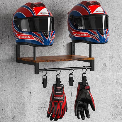 Automotive Helmet Holder Wall Mount, Solid Wood and Metal Helmet Rack by NANAGIFTREE