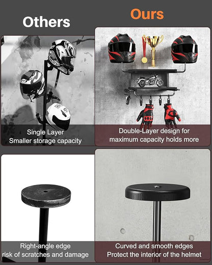 Motorcycle Helmet Holder Wall Mount, 2-Tier Helmet Rack - Image 8