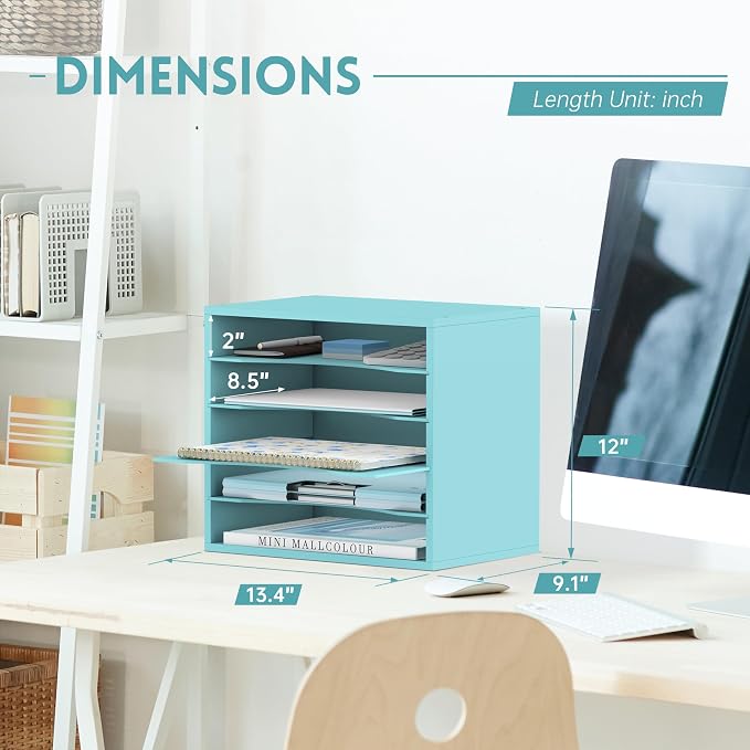 5 Tier Wood Desk Organizer, Mail Sorter and Paper Organizer - Image 3