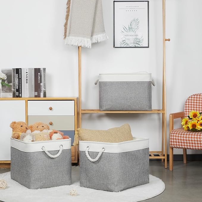 Bidtakay Large Storage Baskets for Organizing 3-Pack Fabric Closet Organizers - Image 3